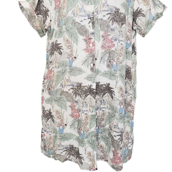 Rachel Zoe 100% Linen Mini Dress Womens Large Floral Button Front Tropical - Picture 7 of 9